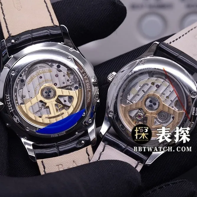 APSmoon phase master Jaeger-LeCoultre1:1replica couple watch white dial black leather strapdetail shots