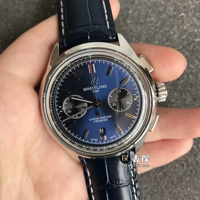 Breitling B01chronograph1:1top-tier watch men's dark blue dialleather strap model pictures and prices front live photo