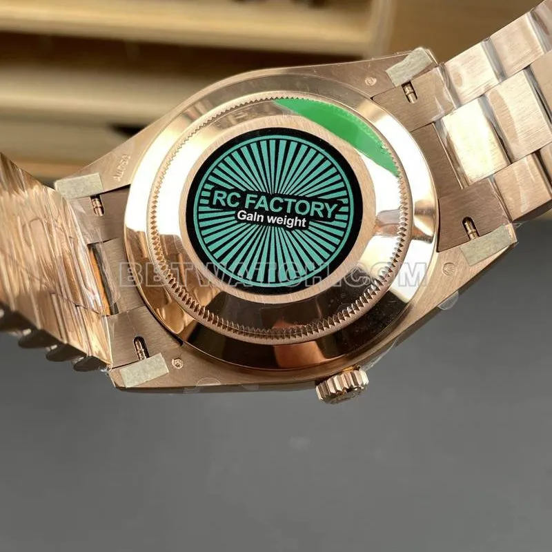 Rolex collectible watch RC factory Day-Date40mmgreen dial3255rose goldsteel bracelet model side live photo