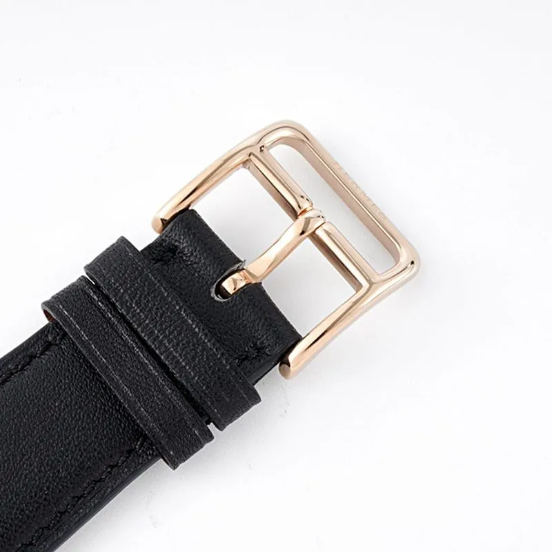 Hermès top-tierhigh-quality watch HeureH three-hand series ladies leather straprose goldwhite dial watch front view