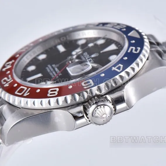 Factory C RolexGMT-Master1:1super clonePepsi bezel five grid chain m126710blro-0001front live photo