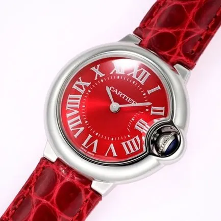 top-tier replicaCartier women's red plate red band blue balloon leather strap watch front view