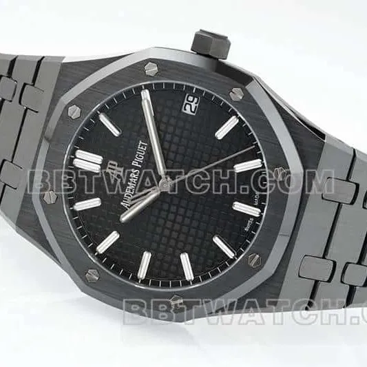 APS factory Audemars PiguetRoyal Oak1:1super cloneblack dial black ceramic15500front live photo