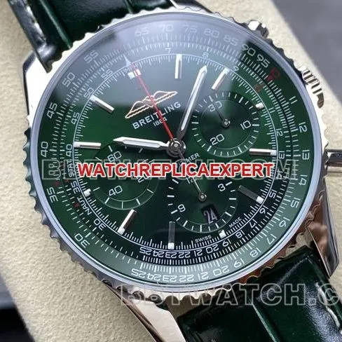 top-tier watch aviation chronograph BLS factory Breitlinggreen dialleather strap model front live photo