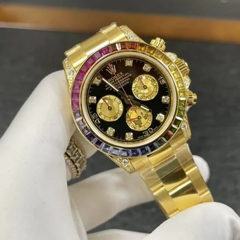 Rolextop-tier watch Rainbow Di men's black dial gold belt automatic movement watch front view