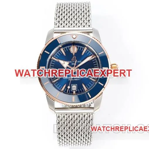 collectible watch BLS factory super ocean culture Breitlingblue dialrose gold steel braceletfront live photo