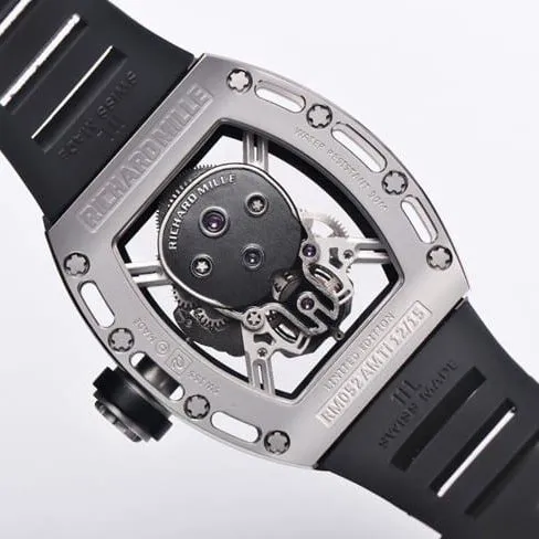 JB factory top-tier watch Richard Mille men's white dial black rubber strap genuine tourbillon mechanical watch front view