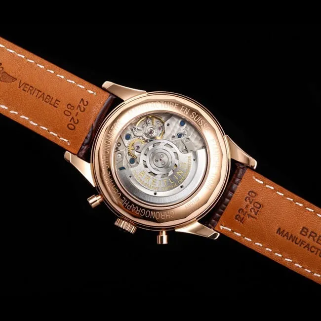 top-tier watch Breitling overseas series chronograph gold steel case watch side view
