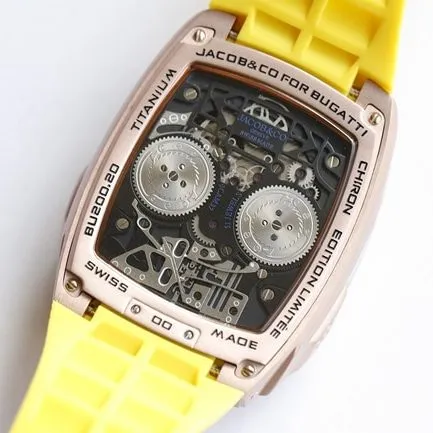 Bugatti Veyron top-tier watch men's black dial mechanical yellow rubber strap men's watch front view