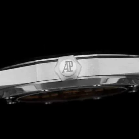 top-tier watch Audemars PiguetRoyal Oak super two-hand mechanical movement15202 white steel black bottom men's watch front view