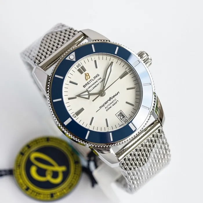 top-tier watch Breitling men's white dial mechanical watch front view