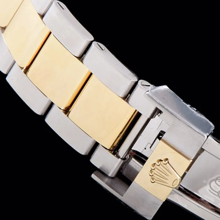 top-tier watch Rolex men's black dialsteel bracelet watch front view