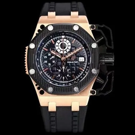 top-tier watch Audemars PiguetRoyal Oak offshore self-winding chronograph men's black dialrubber strap watch detail shots
