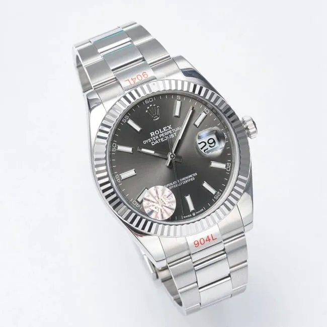 WF factory top-tier replicaRolex41mm log series black dialsteel bracelet watch front view