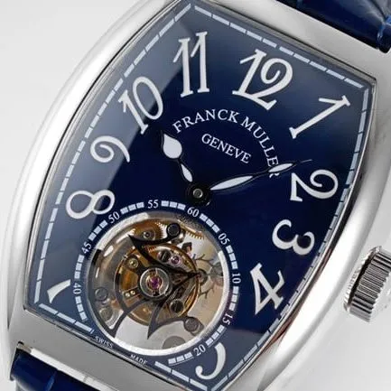 Frank Muller top-tier manual winding mechanical tourbillon men's blue dial black belt front view