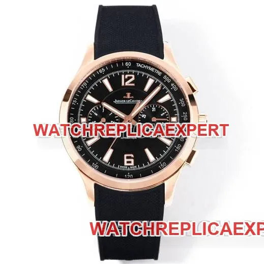 collectible watch Beichen Jaeger-LeCoultrerose goldblack dial mechanical black rubber front live photo