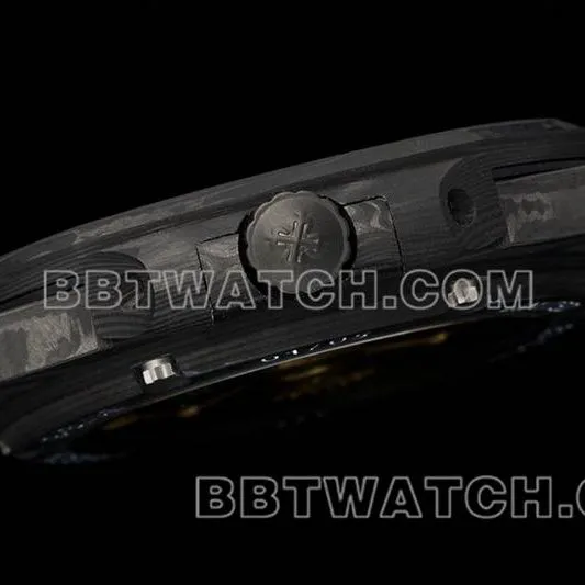 Patek Philippe1:1replica watch DIW factory Nautilusblack dial carbon fiber mechanical black steel bracelet model 5711front live photo