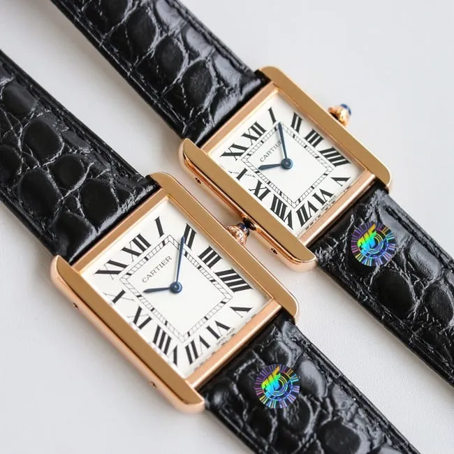 3WF factory Cartiertop-tier watch tank series white dial black belt couple series quartzleather strap watch front view