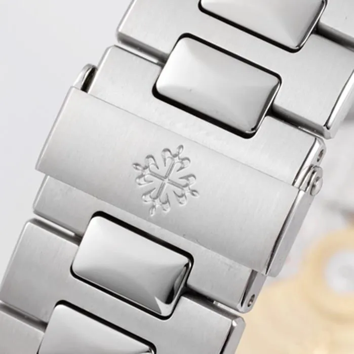 top-tier watch Patek Philippe men's blue dialsteel bracelet watch front view