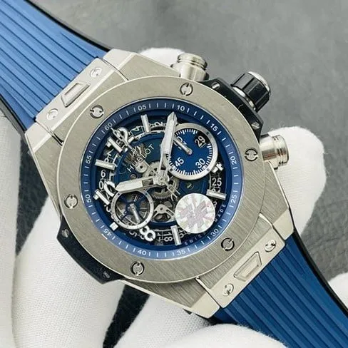 top-tier replicaHublot Big Bang Series 44MM silver case blue rubber watch clasp picture