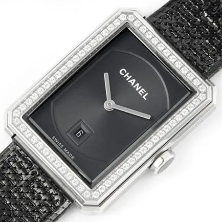 top-tier replicaChanel women's black dial black belt BOY FRIEND series leather strapquartz watch front view
