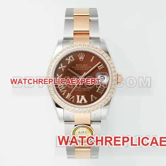 ARF FactoryRolex log top-tier 1:1super brown disc diamond bezel31mm gold three-lattice chain link278381front live photo