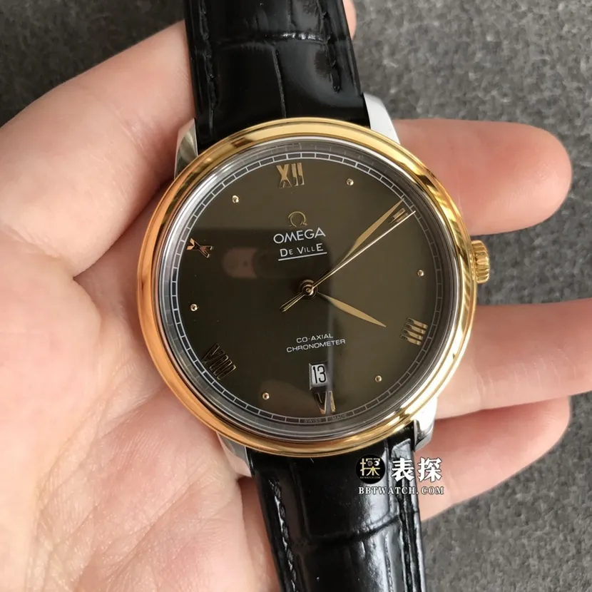 Omega Diefei watch men's black dialyellow goldleather strap picture and price front live photo