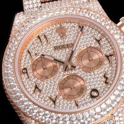 Top Rolex Cosmograph Daytona full diamond 40 series men's gold dial gold band mechanical watch front view