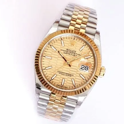 EW Factorytop-tier replicaRolexautomatic movementsteel braceletOyster Datejust36 series men's gold disc gold band watch front view