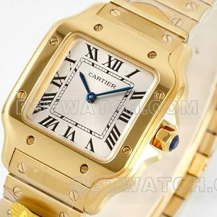 top-tier watch Cartiersilver dial Santos quartz movementyellow goldbraceletfront live photo