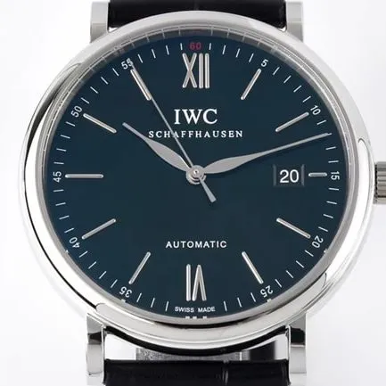 ZF Factorytop-tier watch IWC blue dial black belt automatic movementleather strap strongest Portofino series watch front view