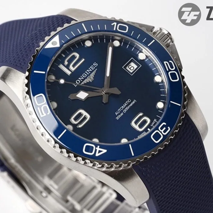top-tier watch Longines men's blue dial Concas series leather strap mechanical watch detail shots