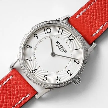 top-tier Hermès Slim d’Hermes women’s white dial red band quartz watch front view