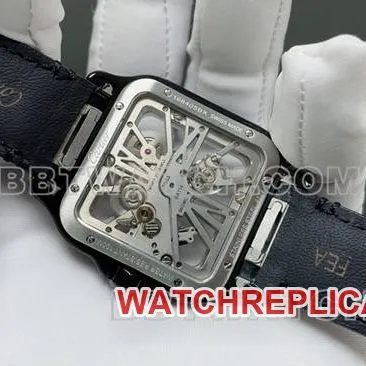 top-tier watch CartierMLF factory Santos hollow disc mechanical leather strap model caseback live photo