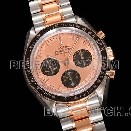 collectible watch Speedmaster N1 factory Omegarose gold interplate gold steel bracelet model front live photo
