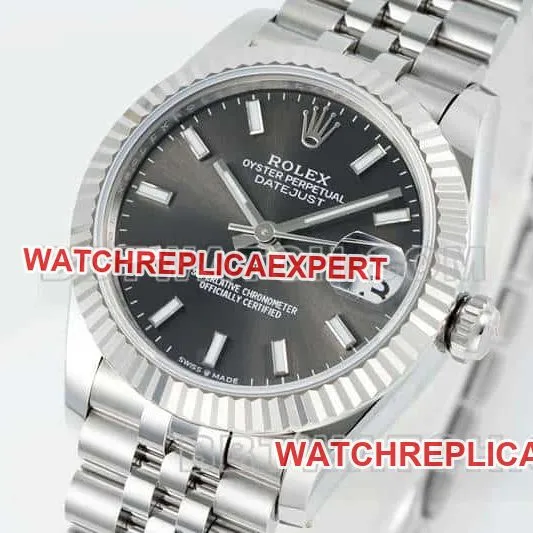 ARF FactoryRolex log super cloneblack dial stick hour markers 31mm five grid link 278274front live photo