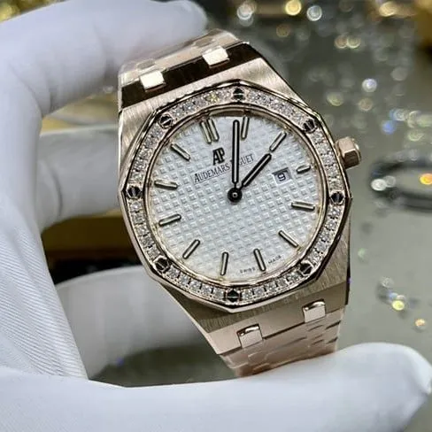top-tier watch Audemars Piguet men's white dial gold belt Royal Oak automatic movement watch clasp picture