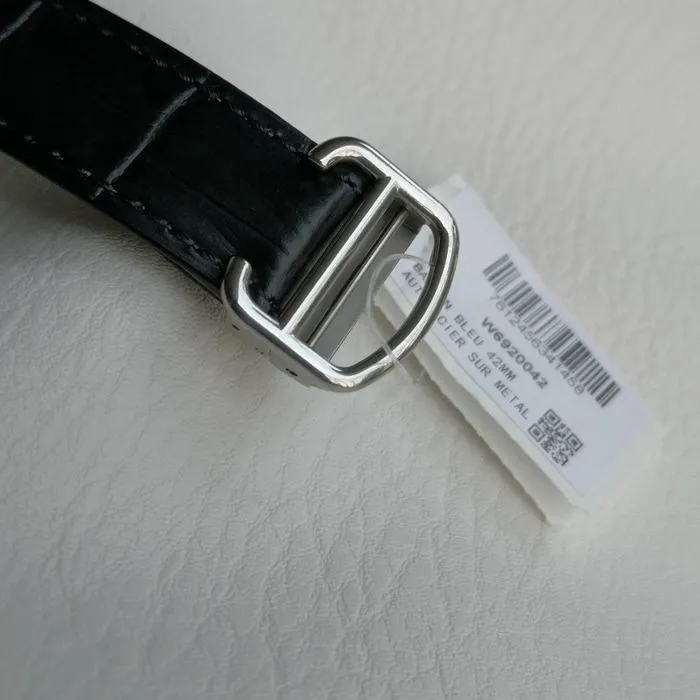 top-tier watch Cartier men's black dial blue balloon series mechanical leather strap watch front view