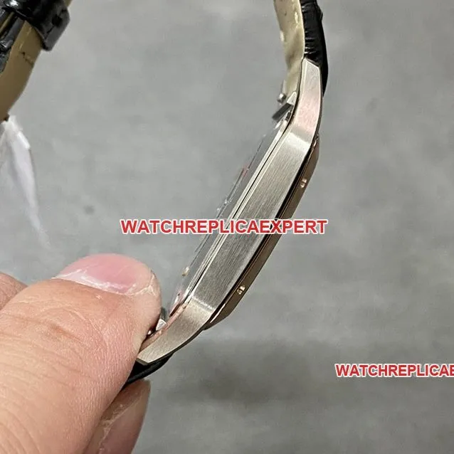 F1 Factory Cartier Santos Top Silver Dial Rose Gold Bezel Medium Model W2SA0011 Front Real Shot Photo