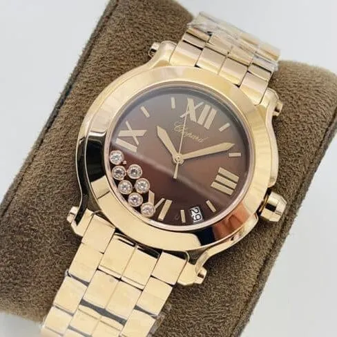YF factory top-tier watch ChopardHAPPY DIAMONDS series 18k gold ladies watch front view