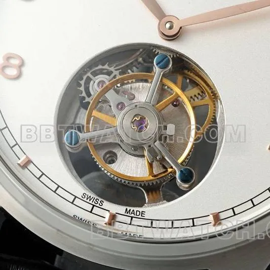 IWC collectible watch RMS factory Portugal white dial gold needle tourbillon mechanical leather strap model front live photo