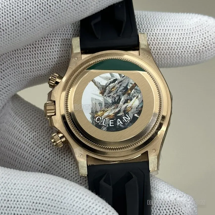 Clean factory Rolex Daytona super A imitation black plate rose gold rubber models 126515 side real picture