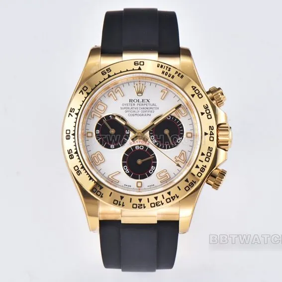 Factory C Rolex Daytonatop-tier 1:1super silver white dialyellow gold rubber model 116518side live photo
