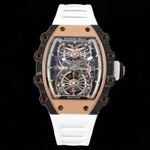 Top-tier super cloneRichard Millerose gold creates a real wrist aircraft RM 21-01 aerodynamic tourbillon watch front view