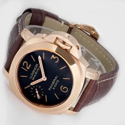 Paneraitop-tier manual winding mechanical men's black dial brown belt watch front view