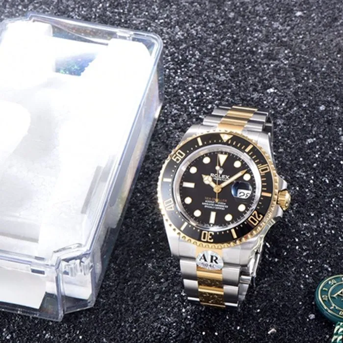 top-tier watch Rolex men's black dialsteel bracelet watch detail shots