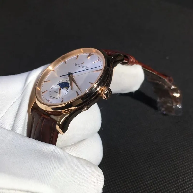 Real gold replicaJaeger-LeCoultremoon phase master series 18K gold watch Swiss mechanical movement39mmmovement picture