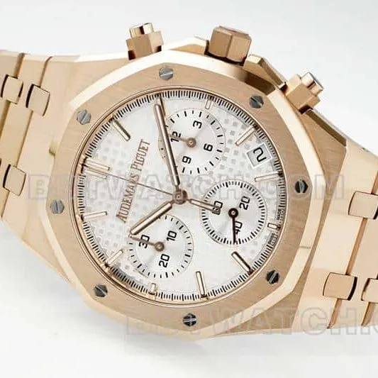 APS factory Audemars PiguetRoyal Oak1:1top-tier replicawhite dialchronographrose gold26240front live photo