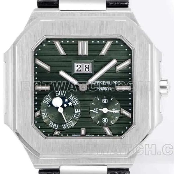 3K FactoryPatek PhilippeCUBITUStop-tier replicagreen dialleather strap model 5822front live photo
