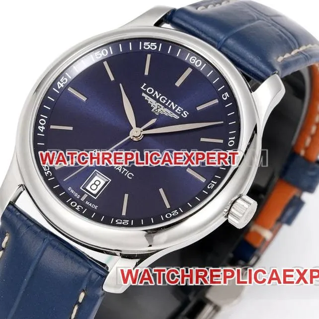 Longines collectible watch XC factory famous blue dial stick hour mark L888 mechanical movementleather strap model front live photo